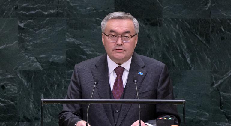 Министр иностранных дел Казахстана Мухтар Тилеуберди выступает на общих дебатах 81-й сессии Генеральной Ассамблеи ООН.